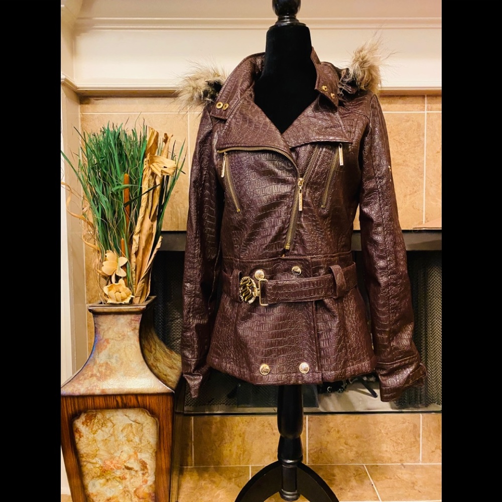 Pleather Fur Hooded Coat